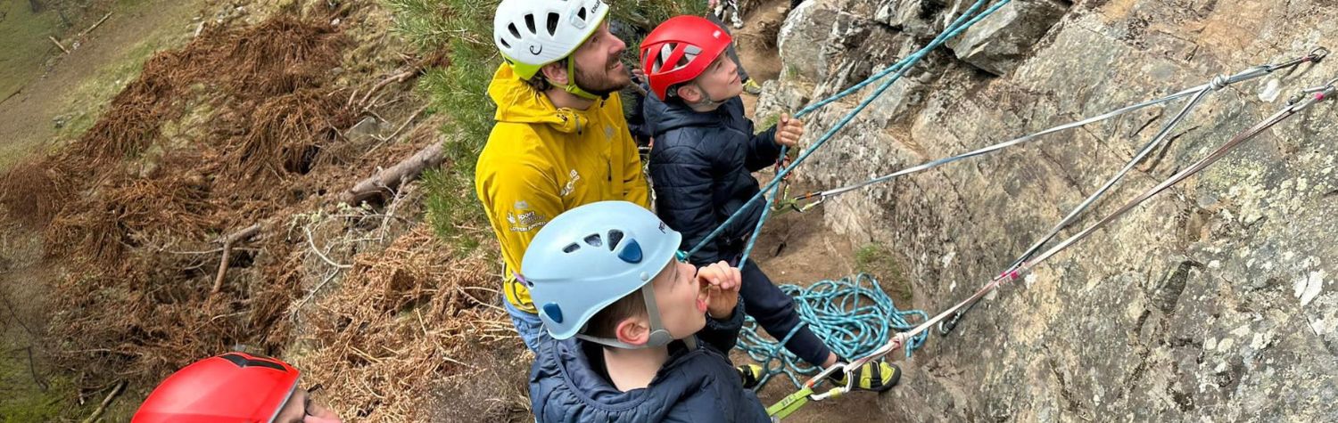 The ClimbScotland team working with young sport climbers