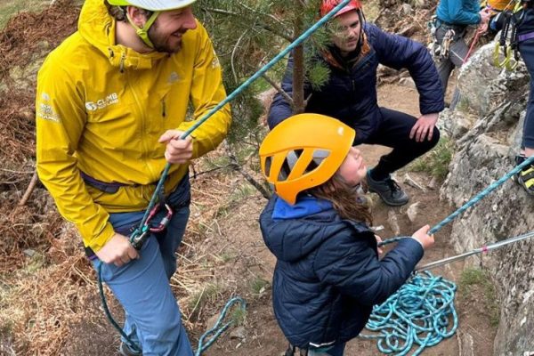 The ClimbScotland team working with young sport climbers