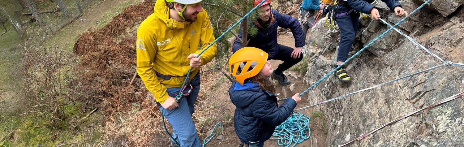 The ClimbScotland team working with young sport climbers