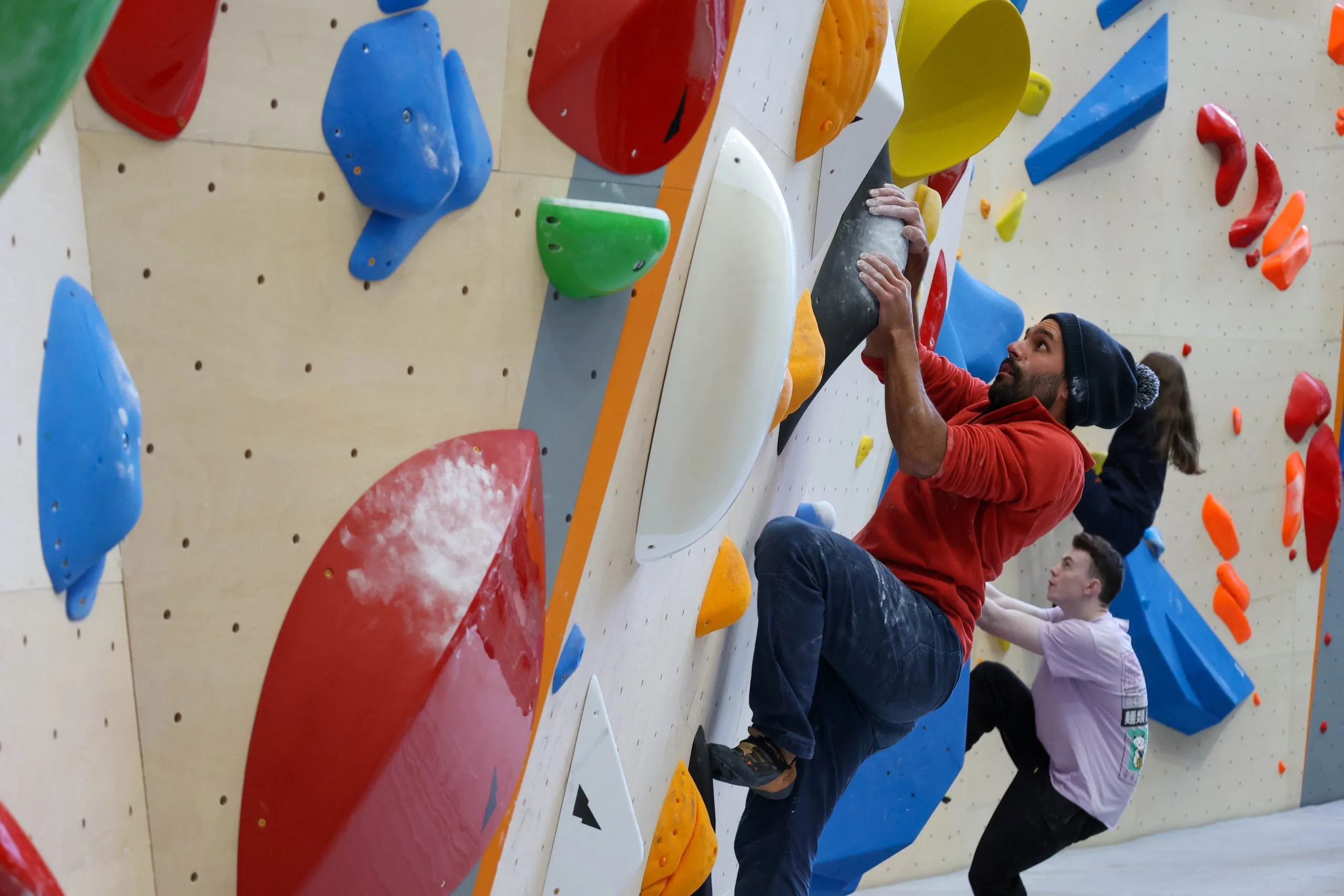 Climber on new bouldering facilities at EICA, Ratho.